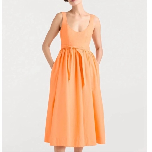 NEW Cinq à Sept Kilah Cotton Belted Midi tank Dress Marmalade Orange sz 10 - Picture 4 of 12